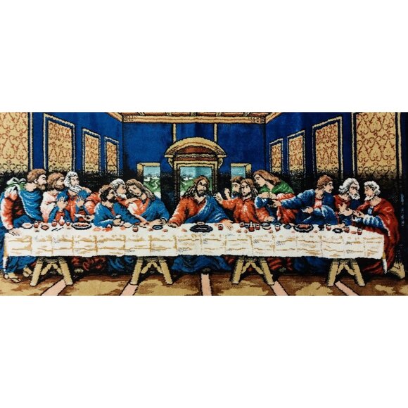 Vintage Last Supper Tapestry Wall Hanging 40x20 Inch Religious Art Collectible - Picture 1 of 4